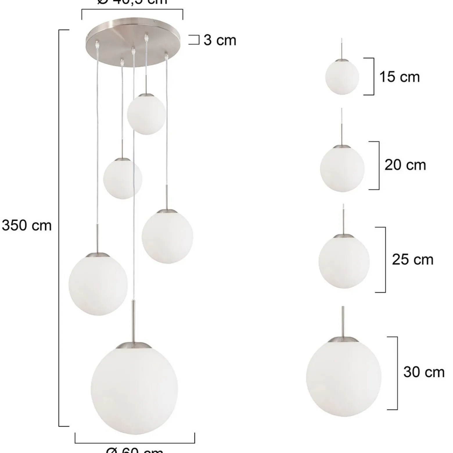 Bollique lámpara colgante, acero, blanco opal, cristal, redonda de 5 luces
