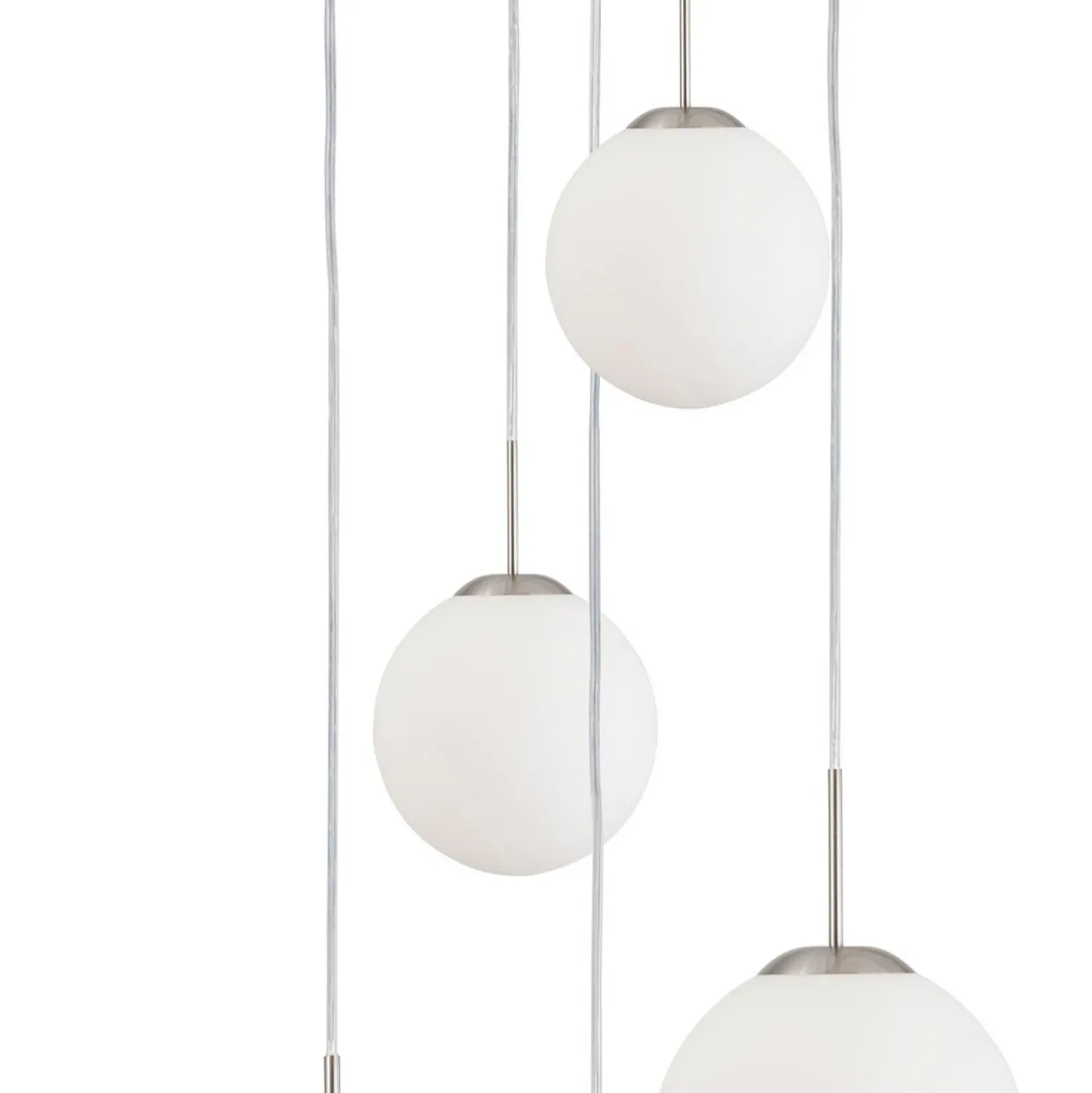 Bollique lámpara colgante, acero, blanco opal, cristal, redonda de 5 luces