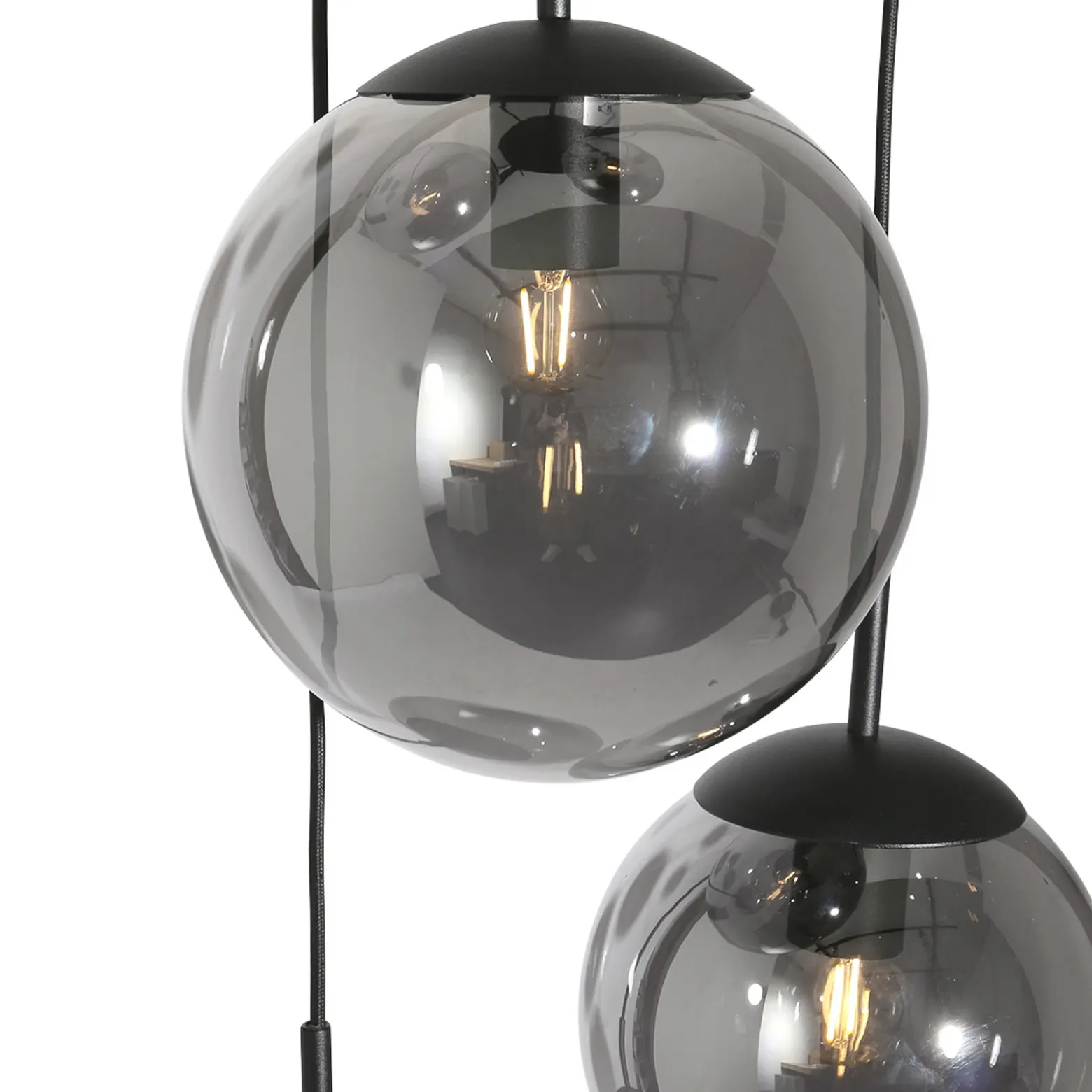 Bollique lámpara colgante, gris ahumado/negro, cristal, 5 luces