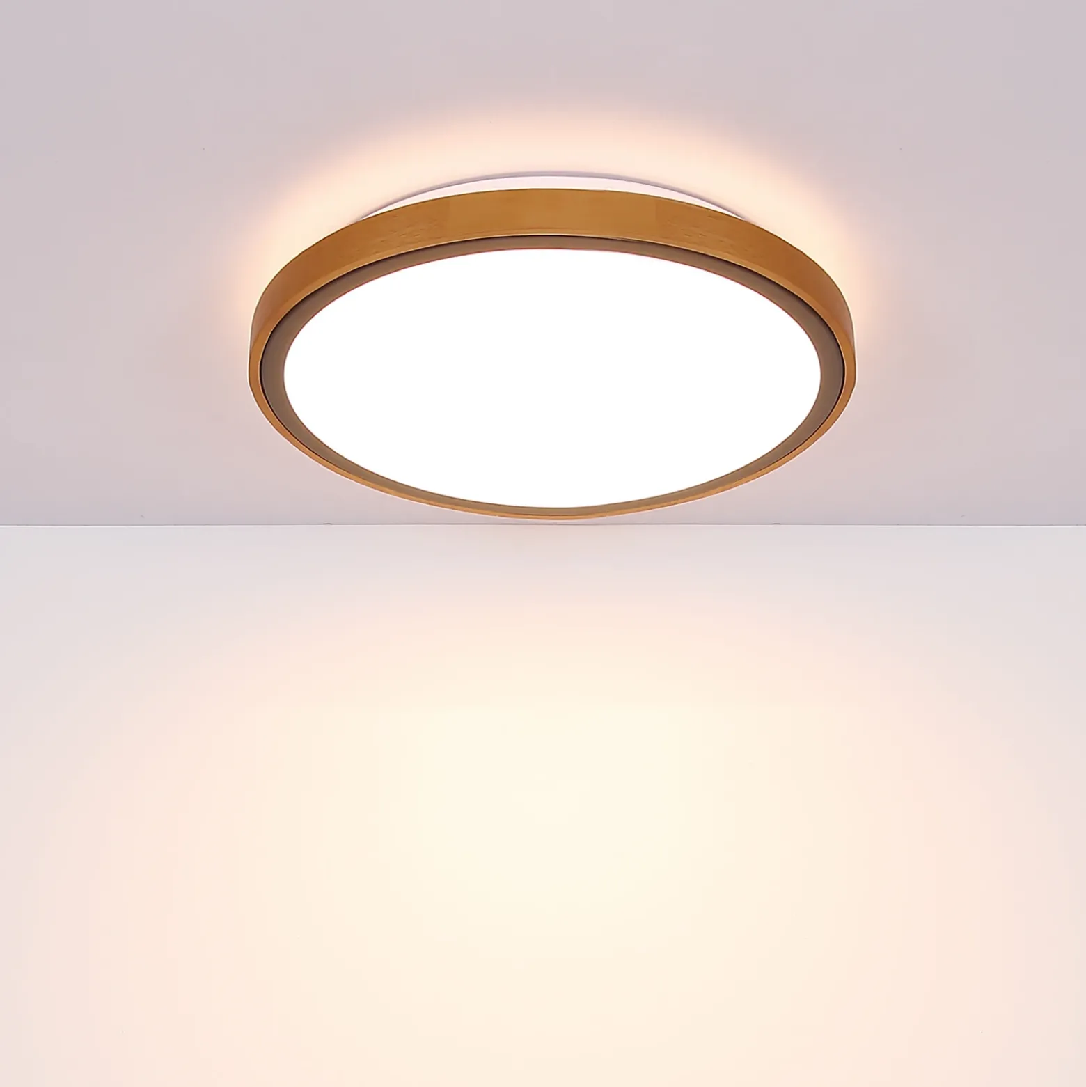 Bruno Plafón LED con marco de madera CCT Ø 44 cm