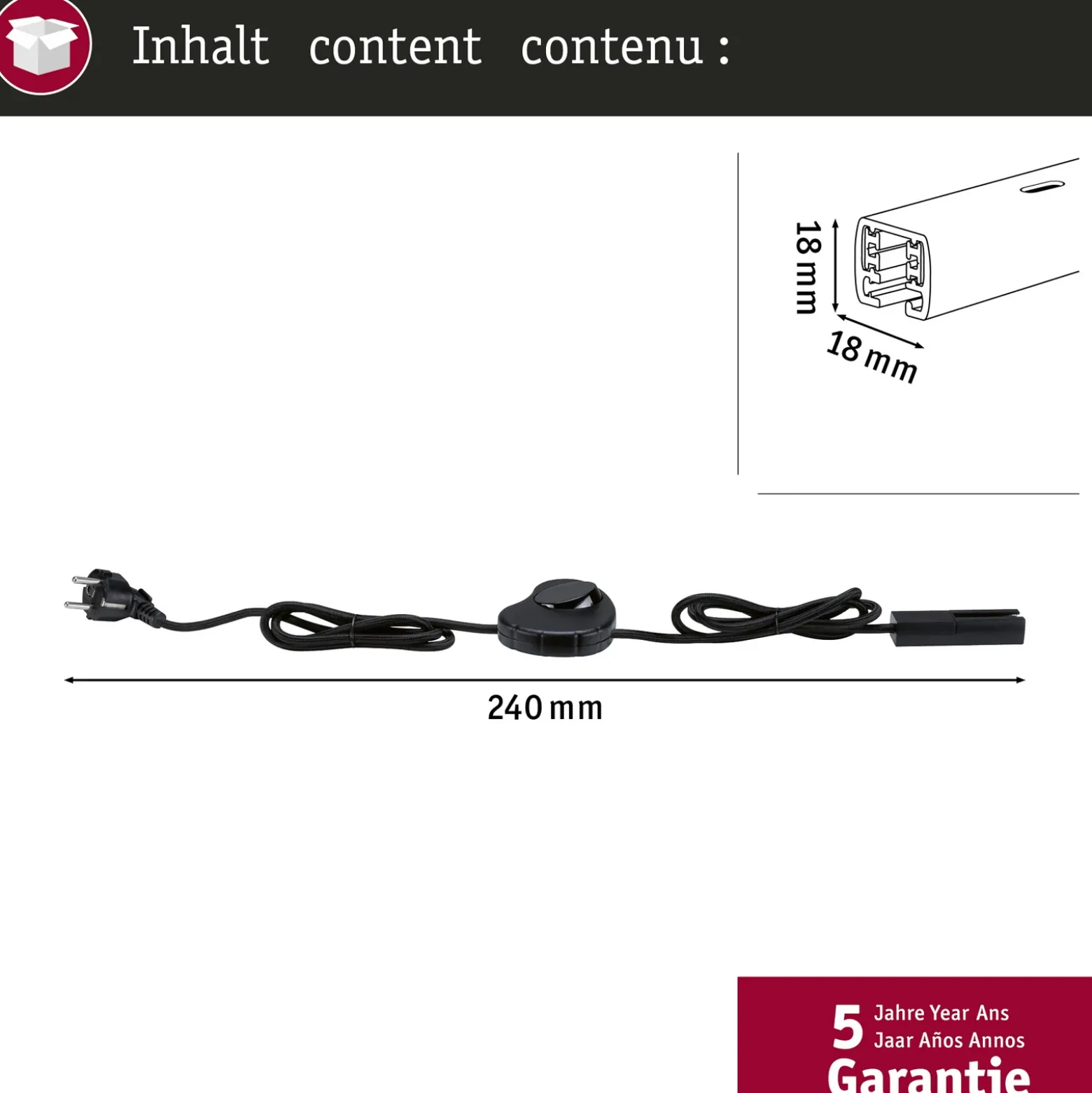 Cable de alimentación y interruptor Paulmann URail, negro mate, 2,4 m