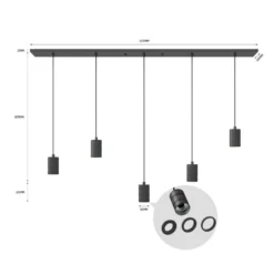 Calex Retro lámpara colgante angular 5 luces negro