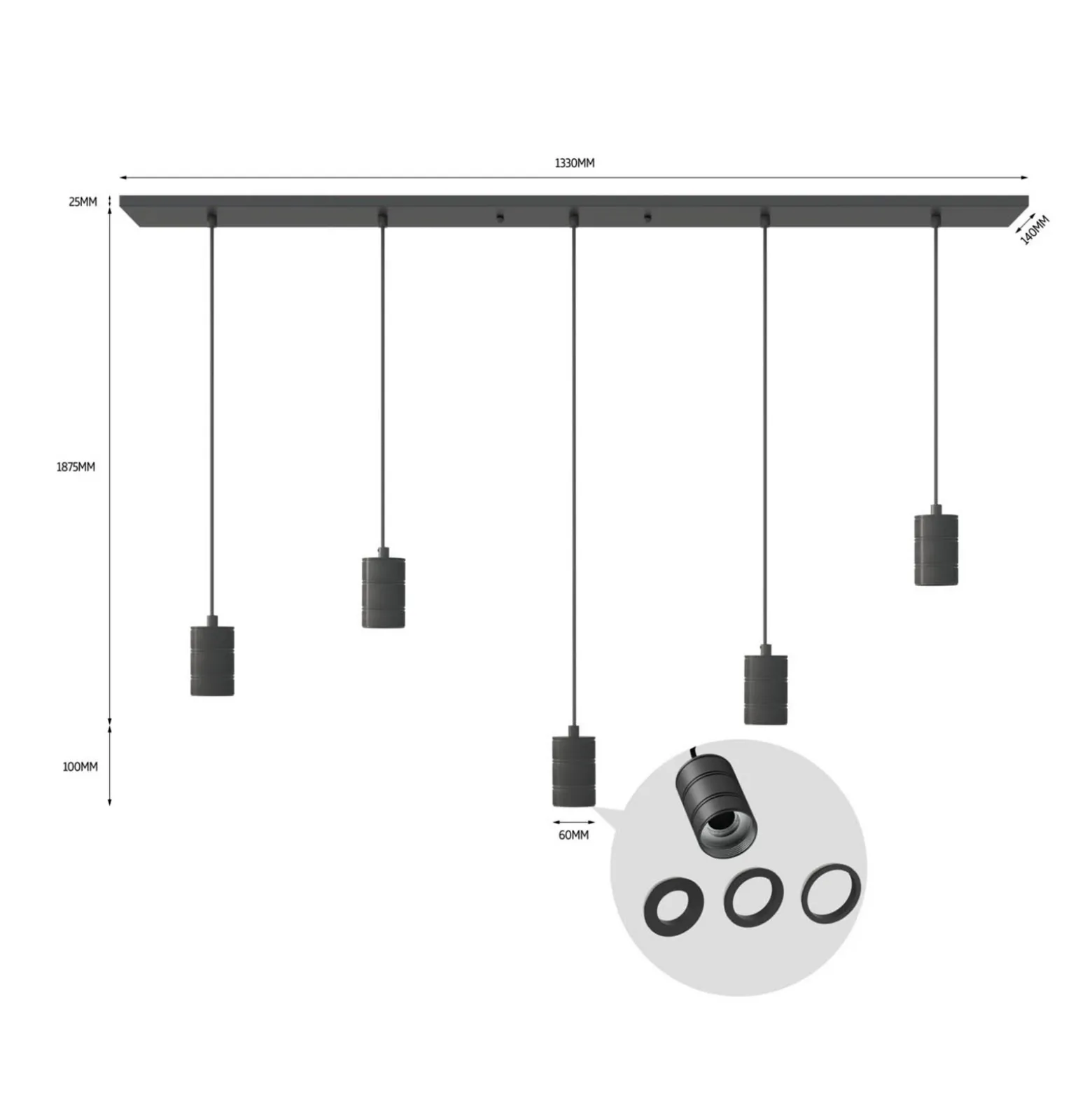 Calex Retro lámpara colgante angular 5 luces negro