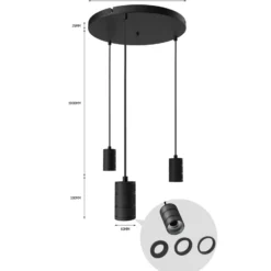 Calex Retro lámpara colgante redondo 3 luces negro