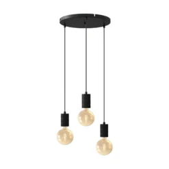 Calex Retro lámpara colgante redondo 3 luces negro