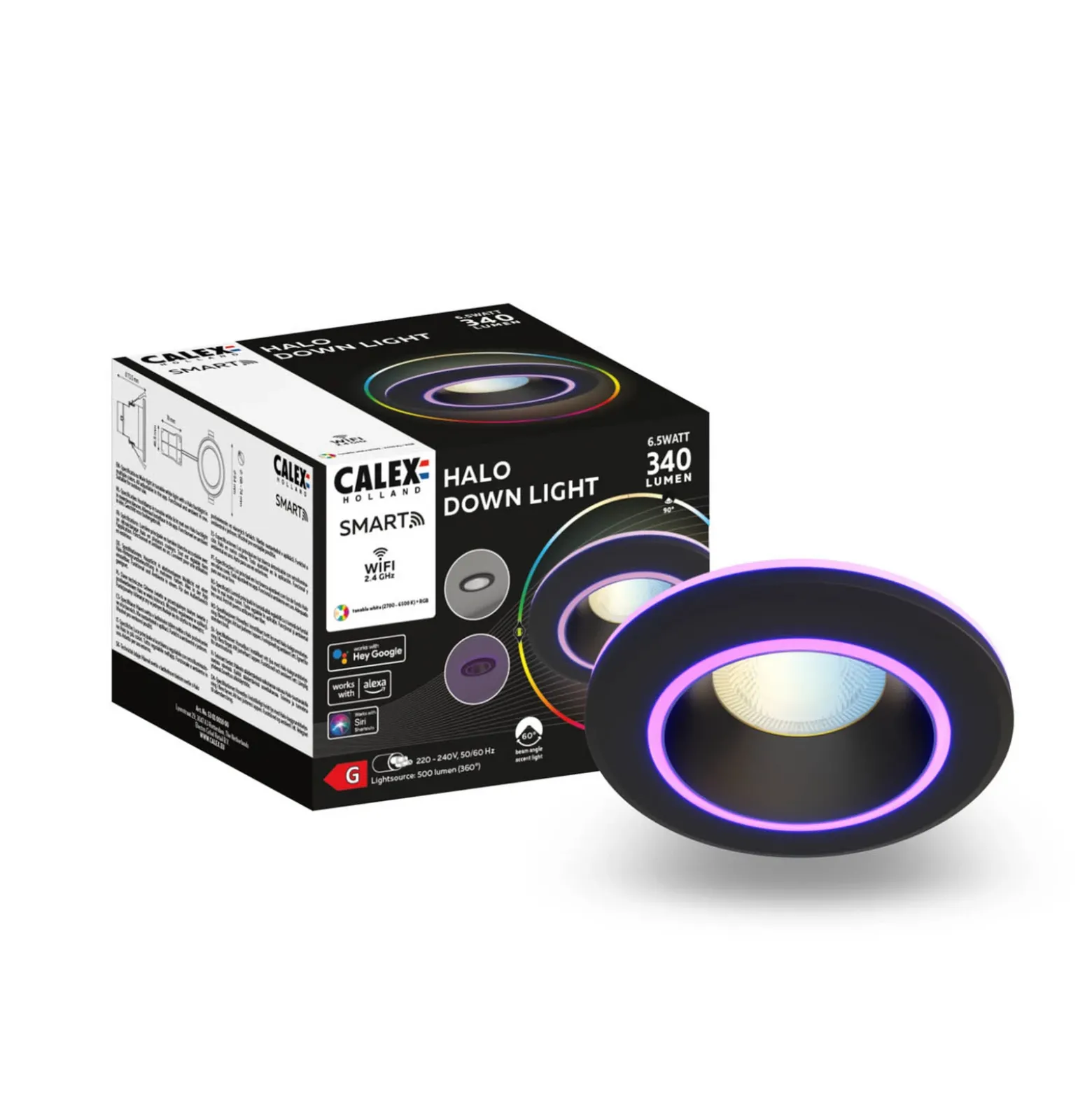 Calex Smart Halo downlight empotrable CCT RGB negro