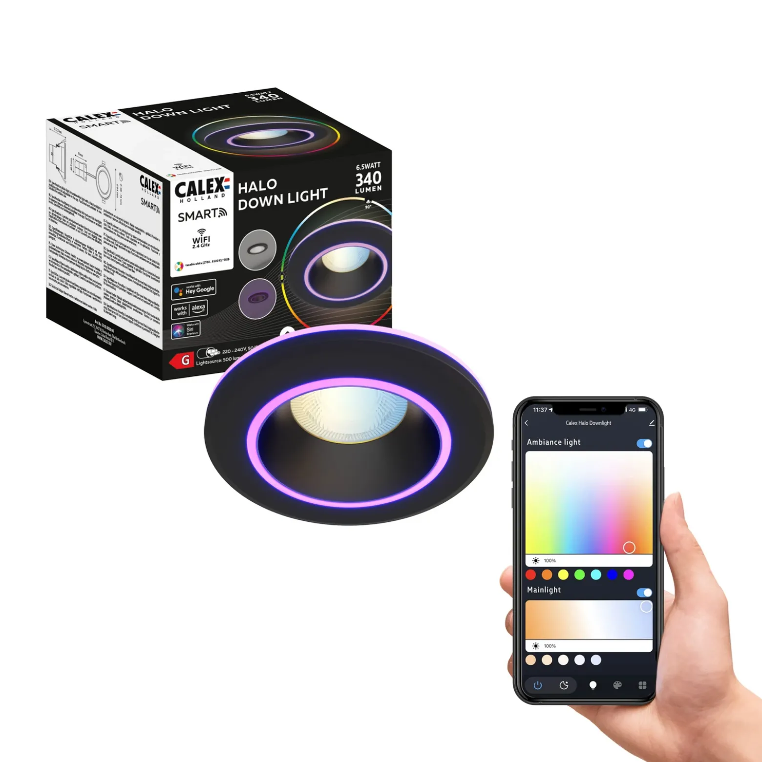 Calex Smart Halo downlight empotrable CCT RGB negro