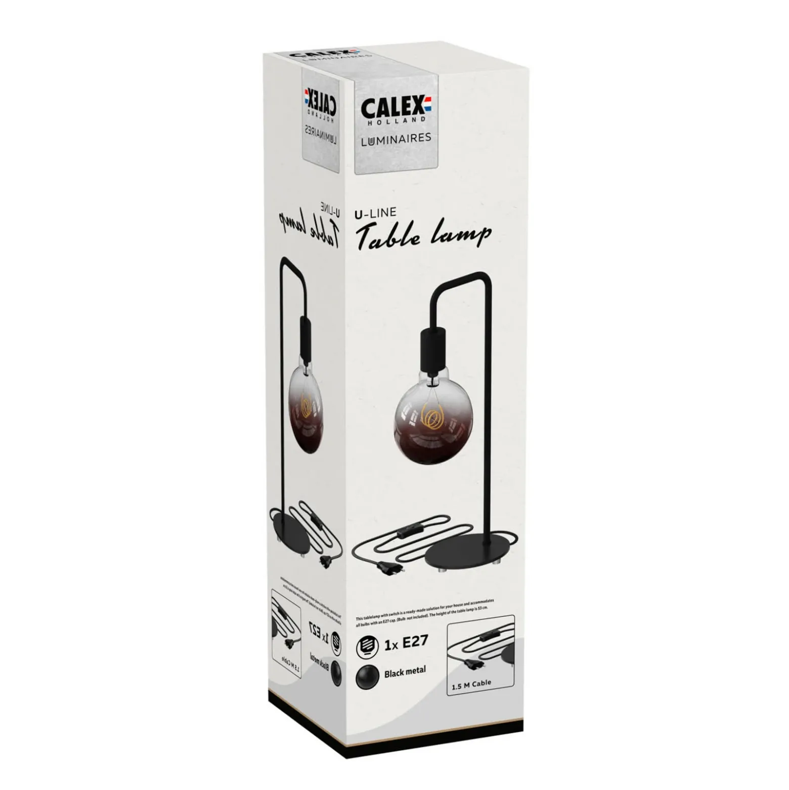 Calex U-Line lámpara de mesa con 1,5 m cable negro