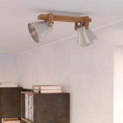 Cawton downlight de techo, longitud 58,5 cm, acero/marrón, 2 luces.