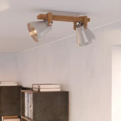 Cawton downlight de techo, longitud 58,5 cm, acero/marrón, 2 luces.