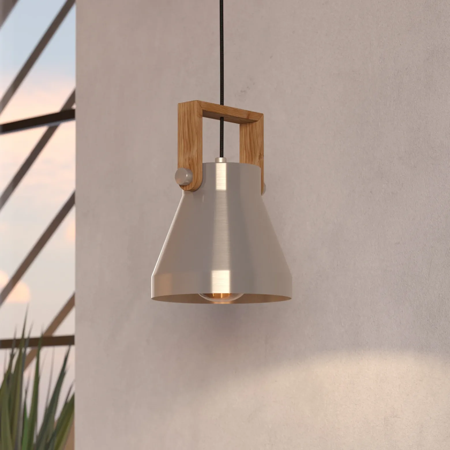 Cawton lámpara colgante, Ø 16 cm, acero/marrón, acero/madera