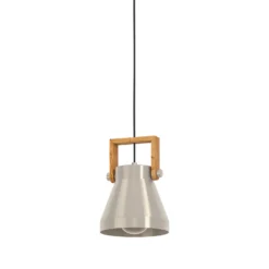 Cawton lámpara colgante, Ø 16 cm, acero/marrón, acero/madera