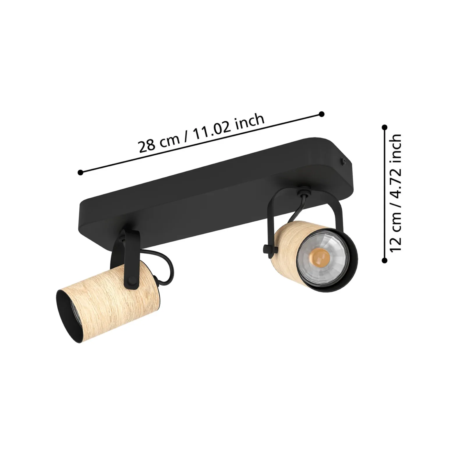 Cayuca downlight de techo, decoración en negro/madera, 2 luces