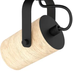 Cayuca downlight de techo, decoración en negro/madera, 2 luces