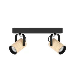 Cayuca downlight de techo, decoración en negro/madera, 2 luces