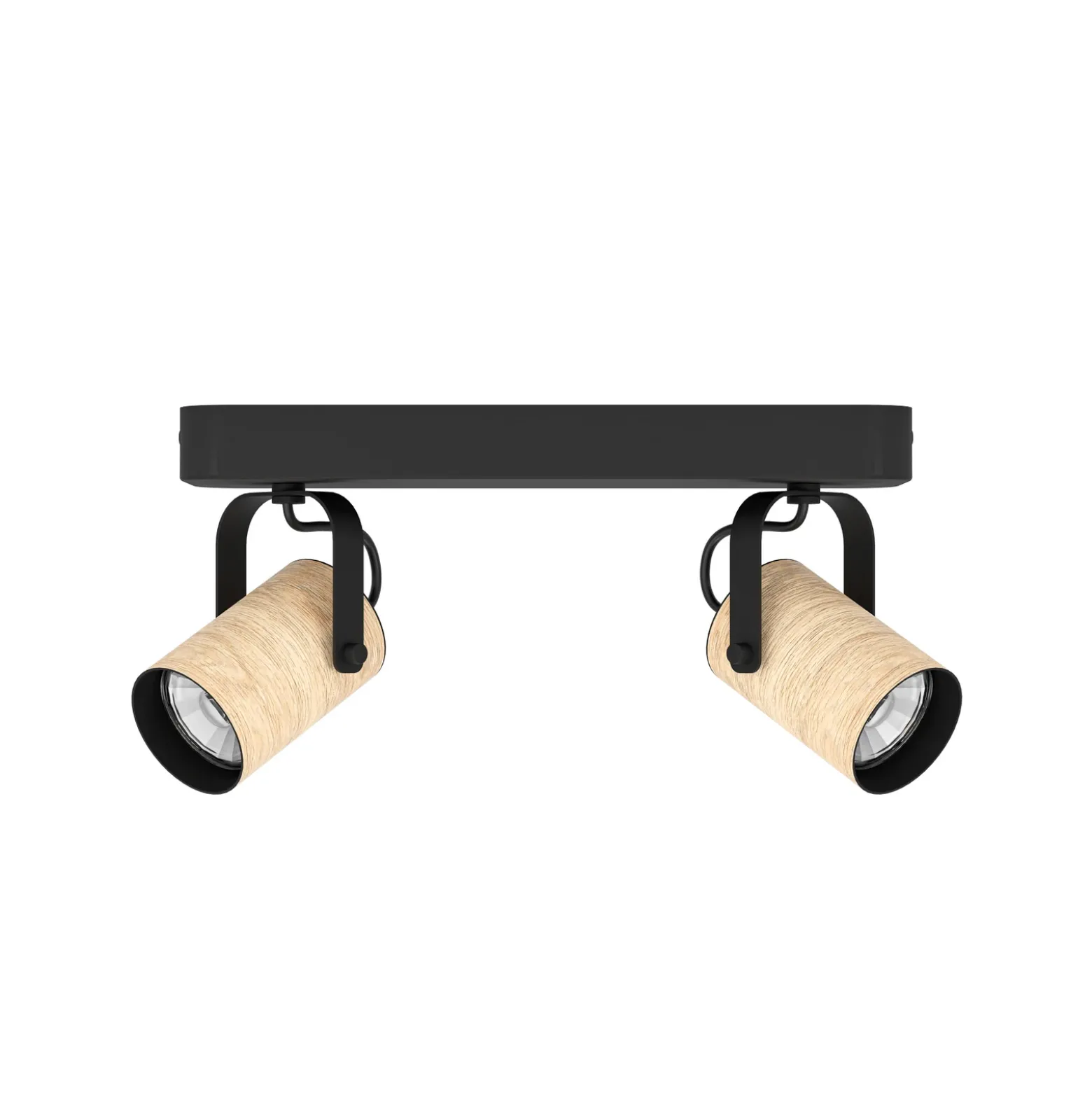 Cayuca downlight de techo, decoración en negro/madera, 2 luces