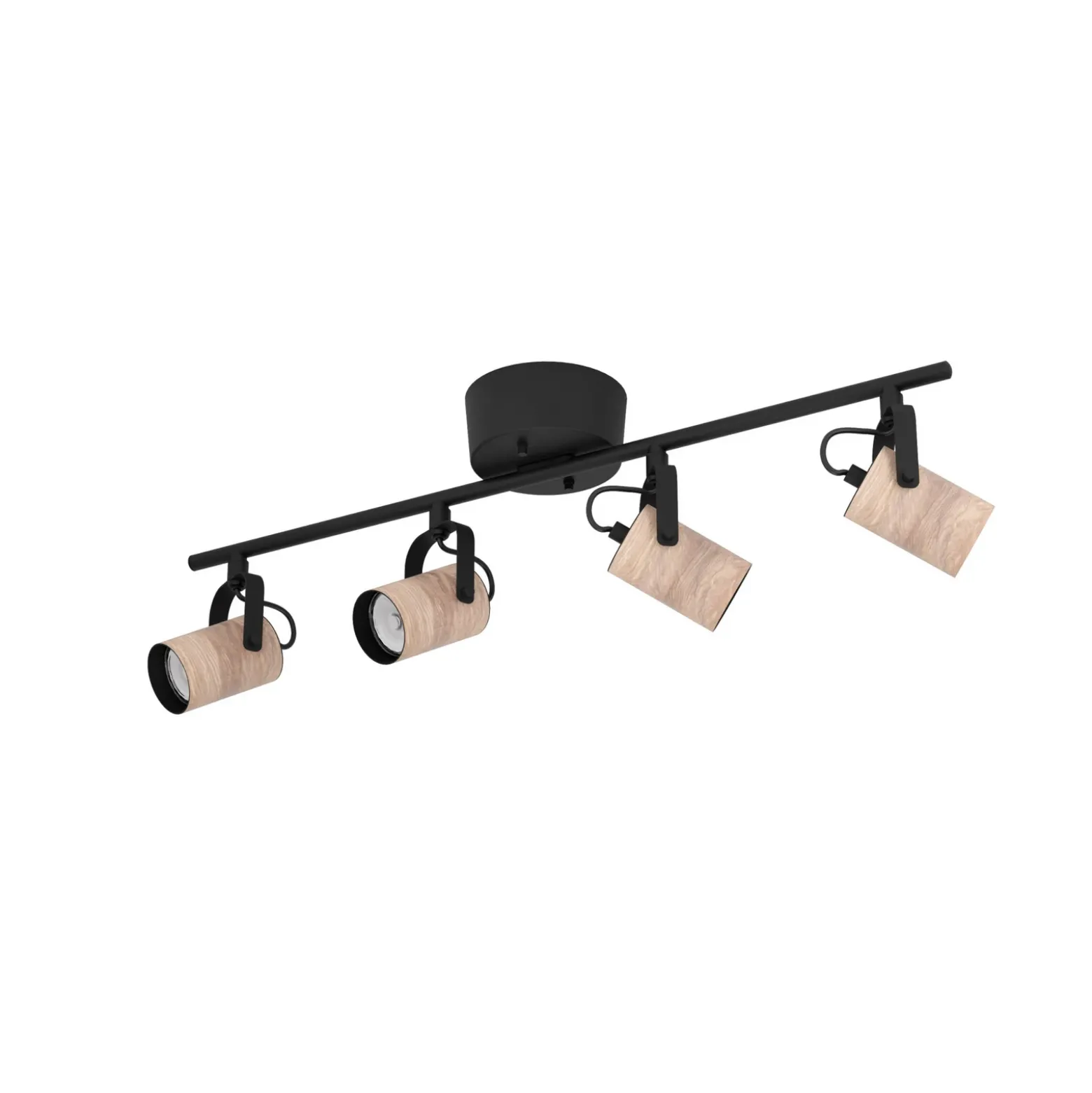 Cayuca downlight de techo, decoración en negro/madera, 4 luces