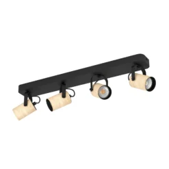 Cayuca downlight de techo, decoración en negro/madera, 4 luces