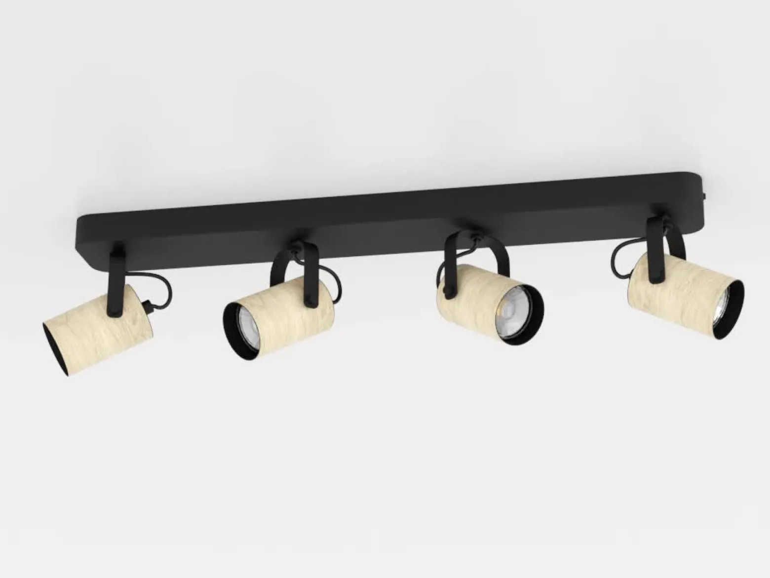 Cayuca downlight de techo, decoración en negro/madera, 4 luces
