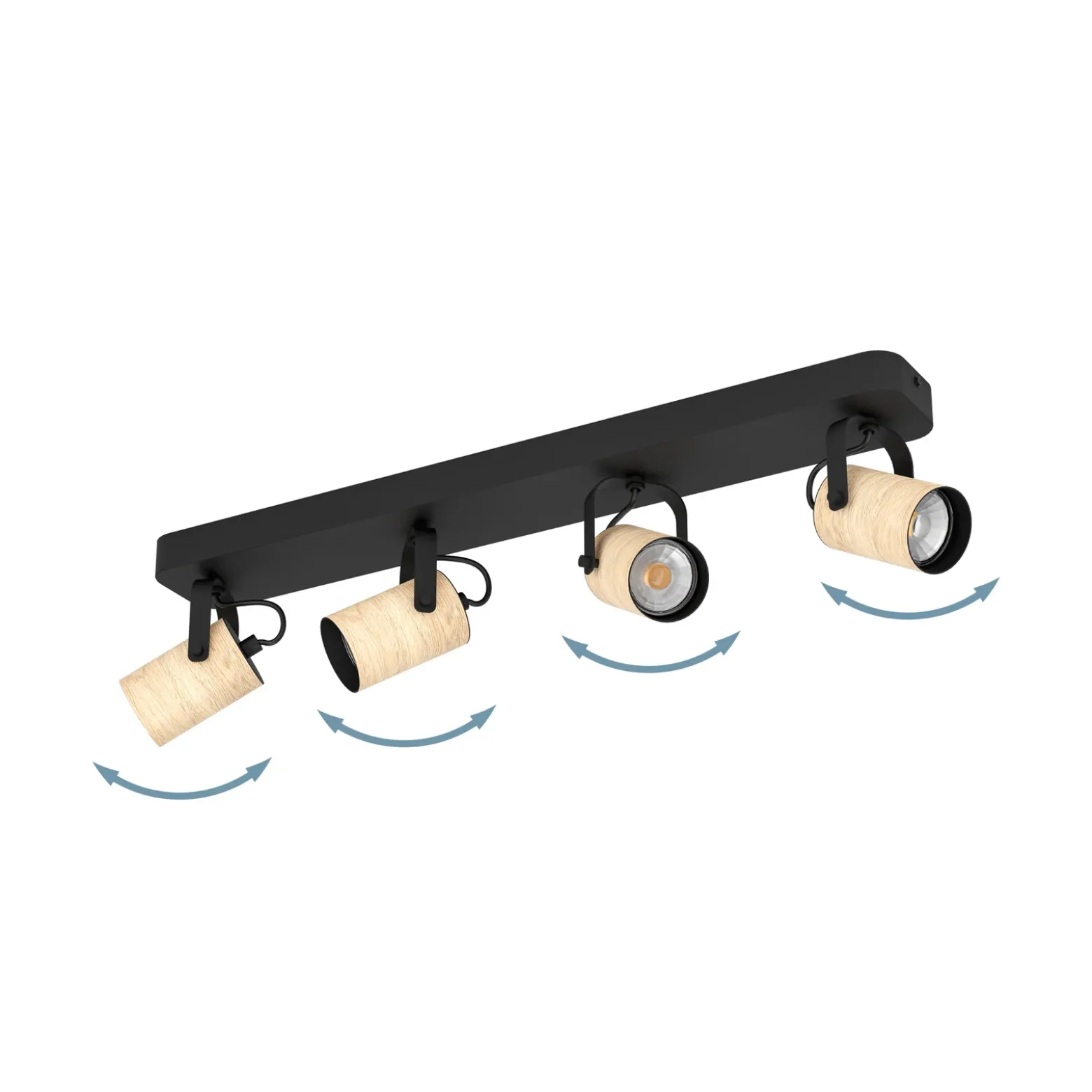 Cayuca downlight de techo, decoración en negro/madera, 4 luces