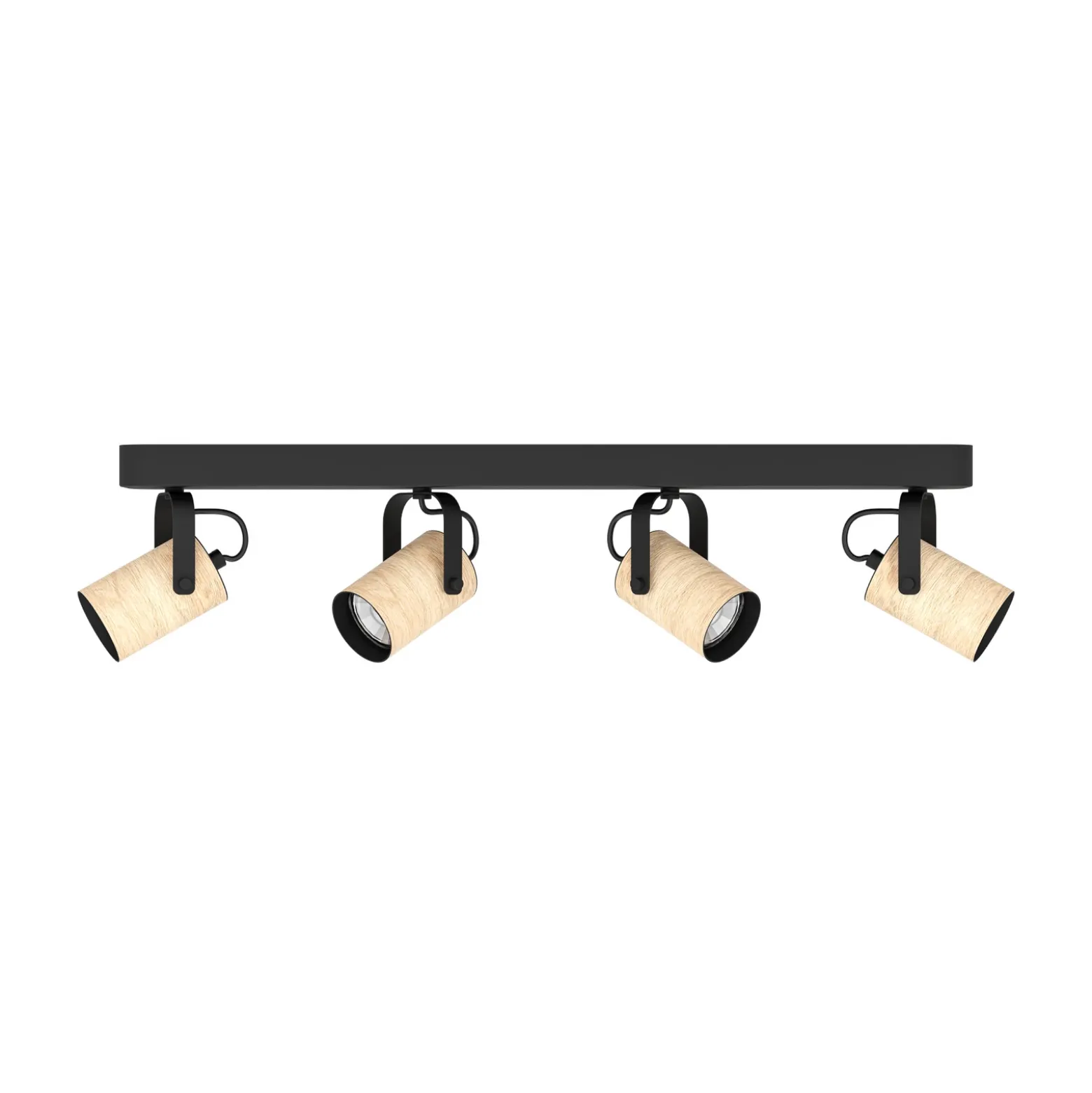 Cayuca downlight de techo, decoración en negro/madera, 4 luces