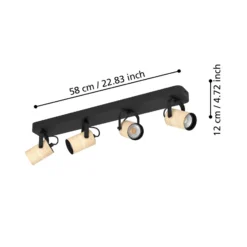 Cayuca downlight de techo, decoración en negro/madera, 4 luces