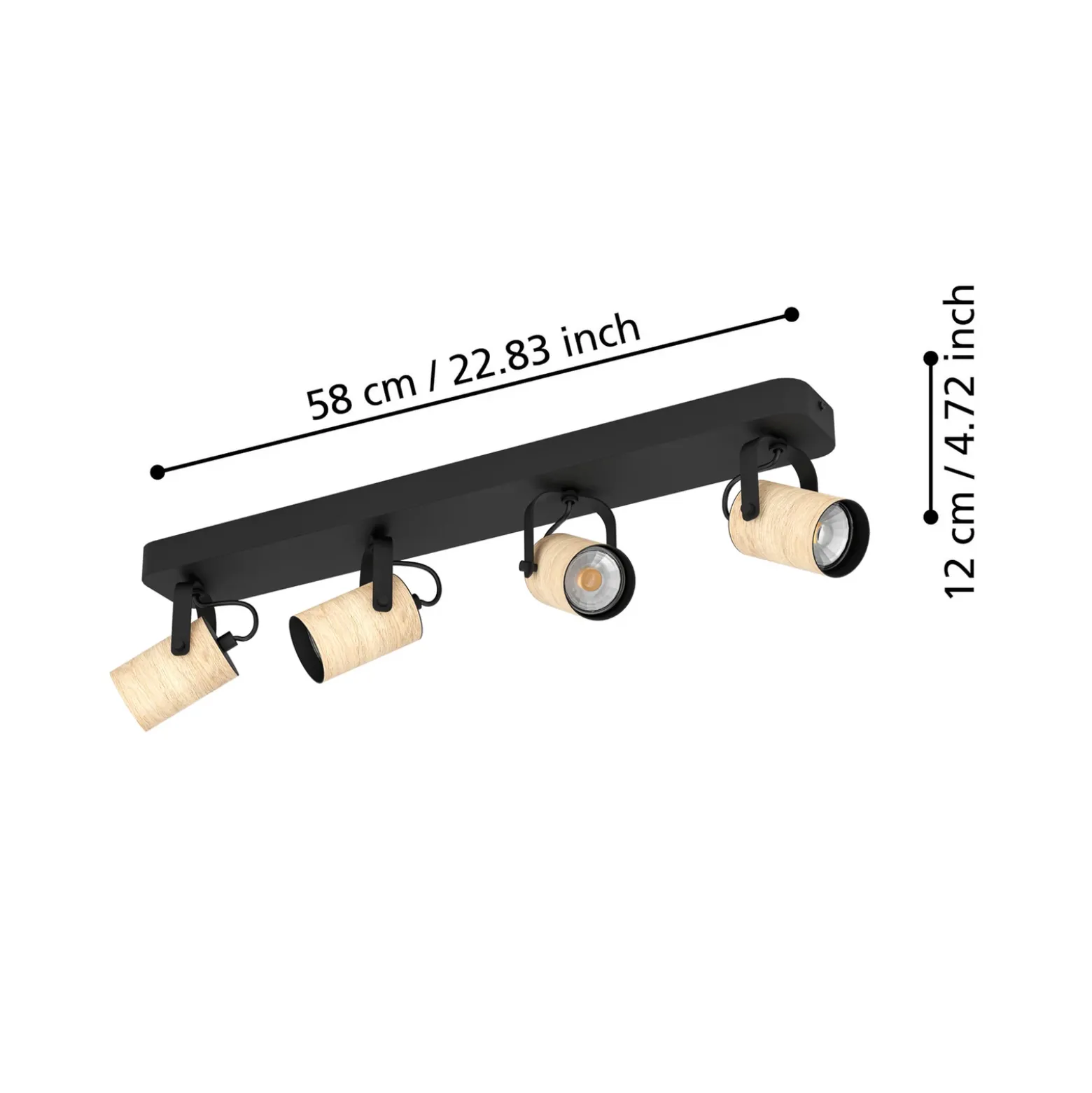 Cayuca downlight de techo, decoración en negro/madera, 4 luces