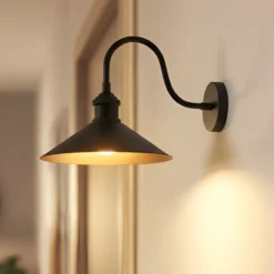 Christer aplique de pared, negro, ancho 24 cm, metal, E27