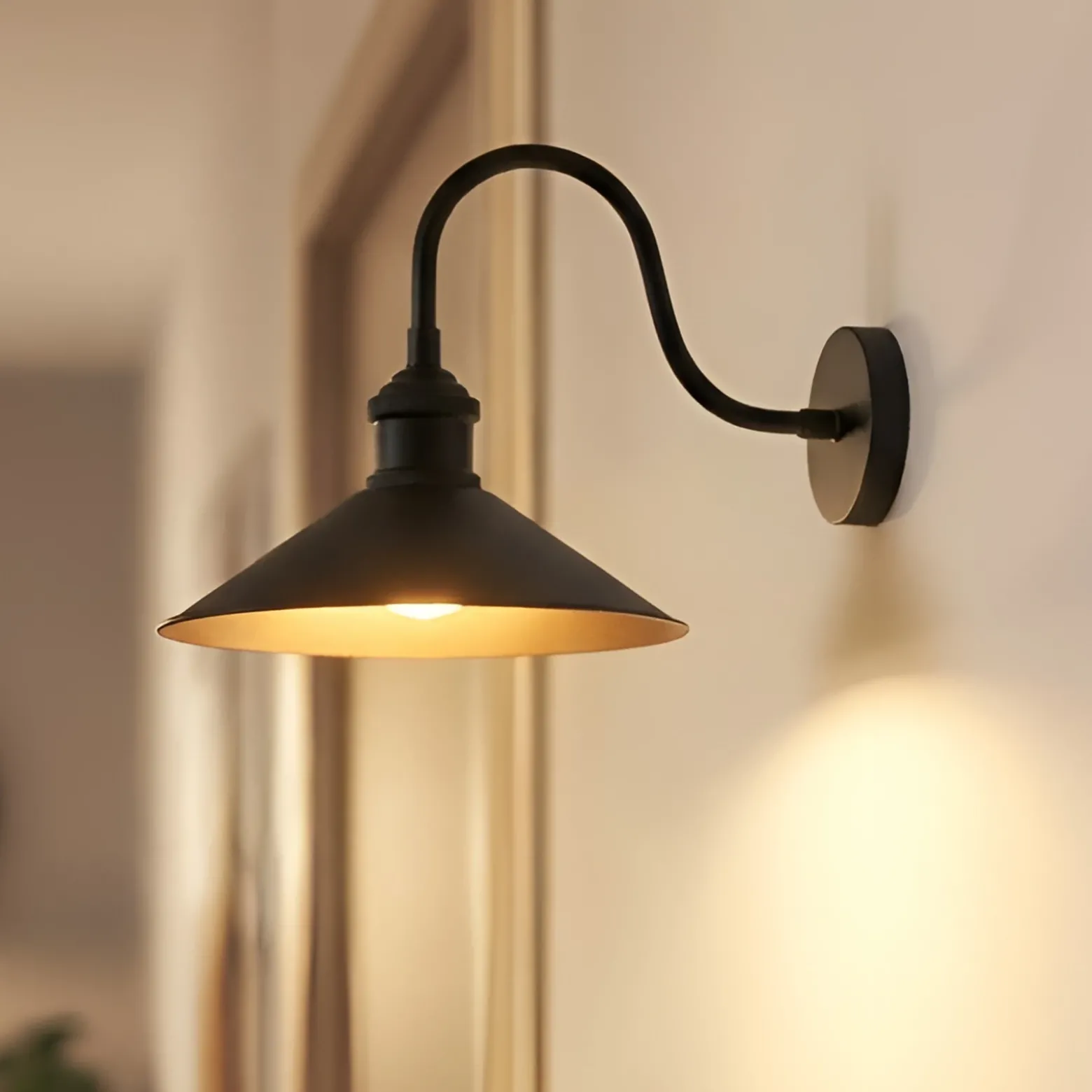 Christer aplique de pared, negro, ancho 24 cm, metal, E27