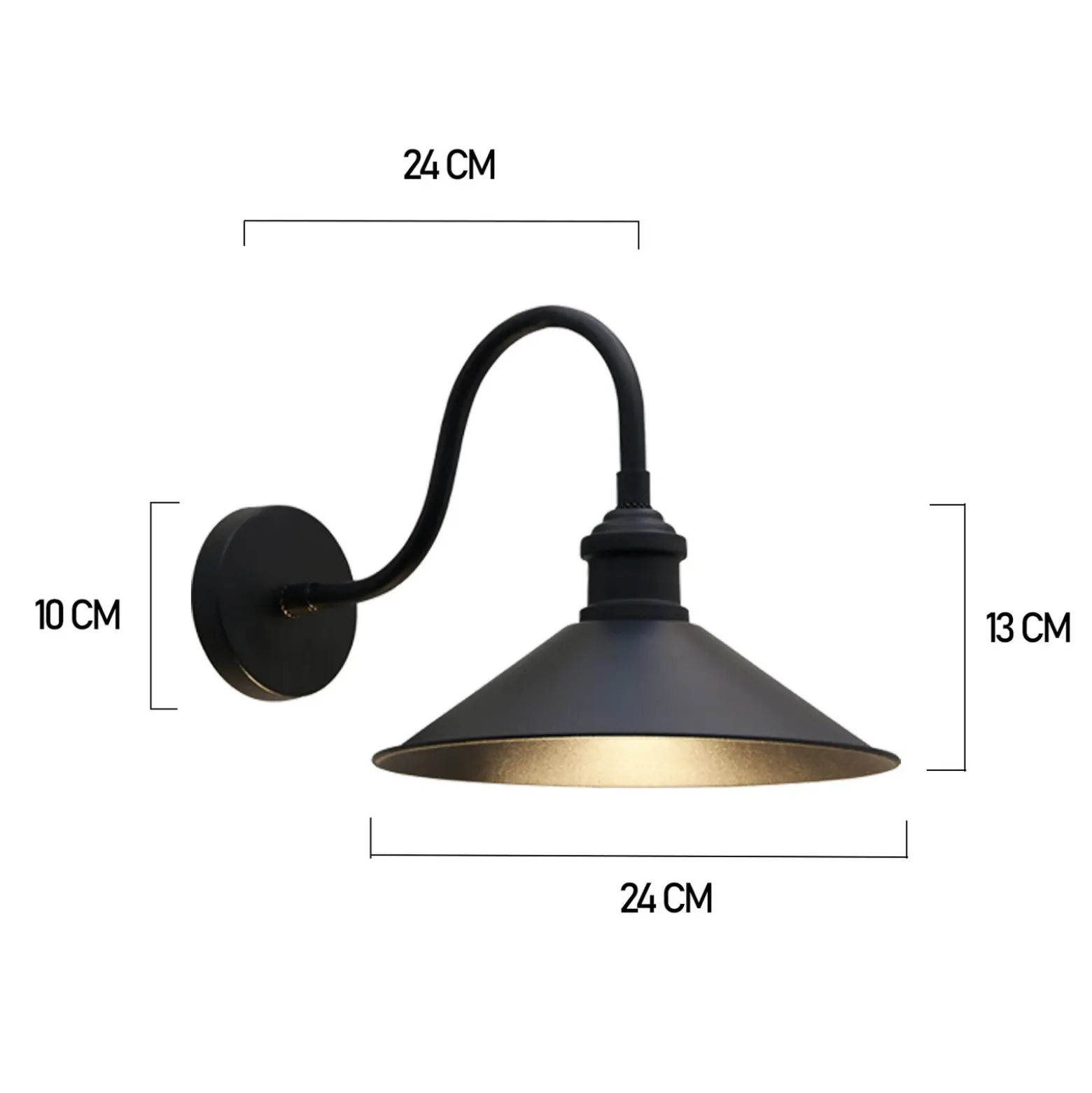 Christer aplique de pared, negro, ancho 24 cm, metal, E27
