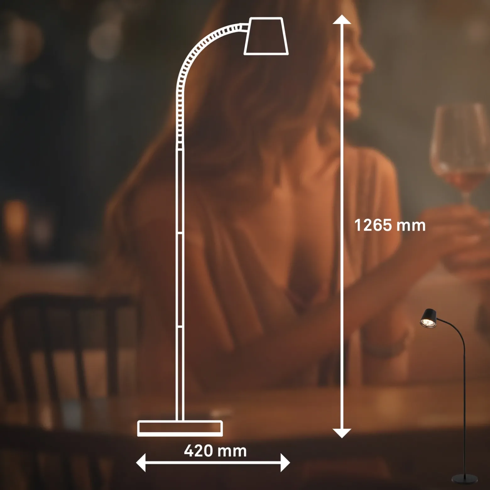 Cielo lámpara de pie LED recargable, negra, regulador táctil, cable USB