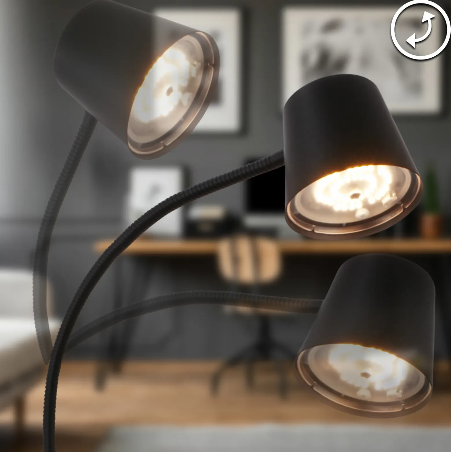 Cielo lámpara de pie LED recargable, negra, regulador táctil, cable USB