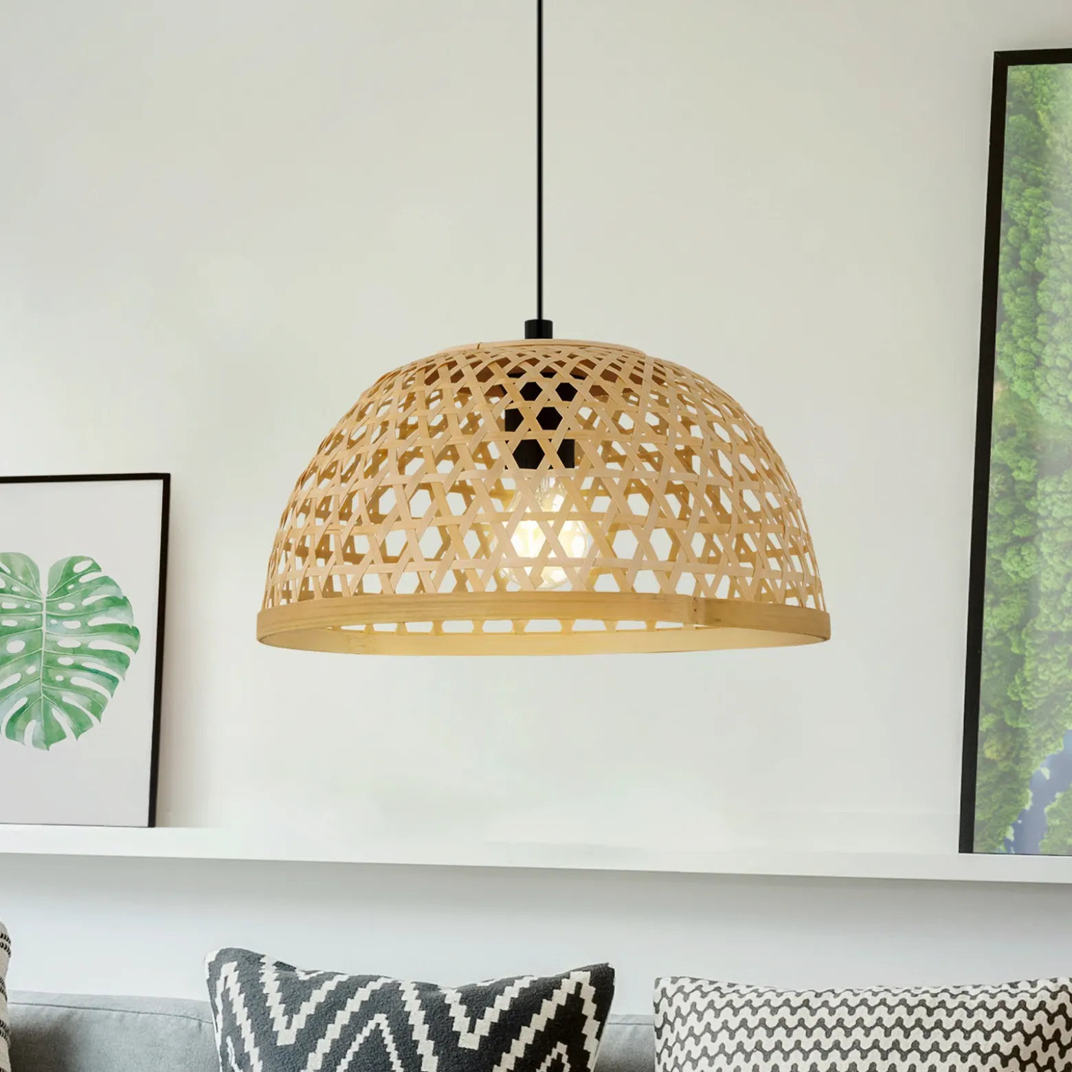 Claverdon lámpara colgante, Ø 37 cm, negro/natural, madera
