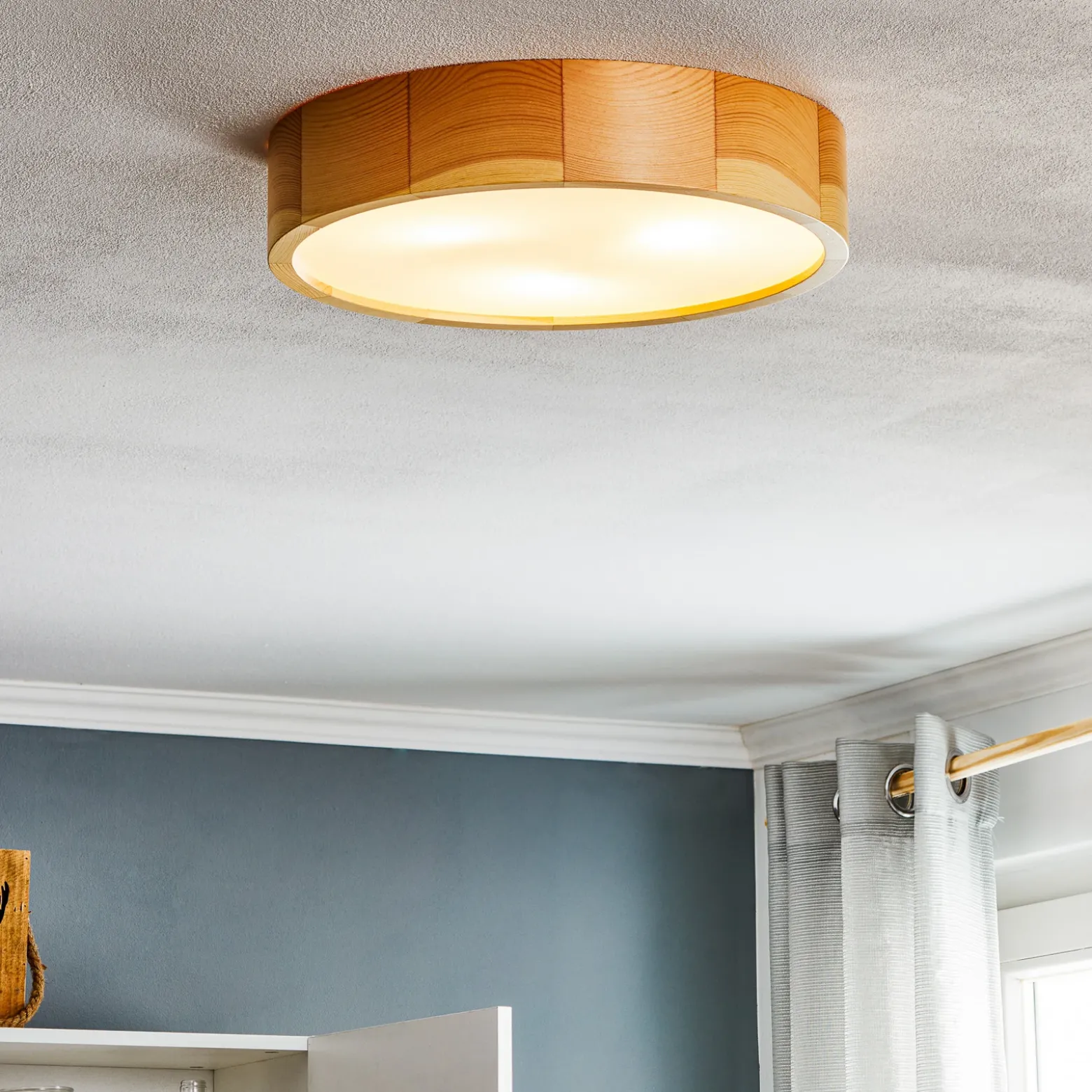 Cleo plafón, Ø 37,5cm, 3 luces, madera de pino, E27
