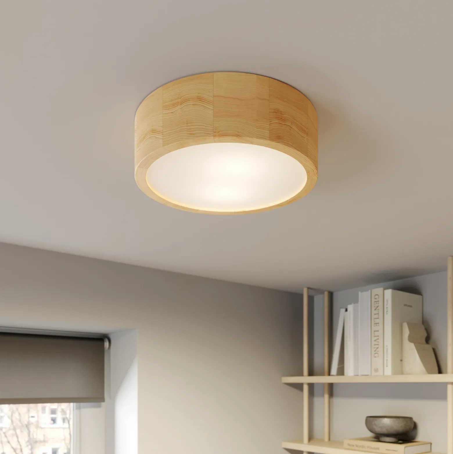 Cleo plafón, Ø 27,5cm, 2 luces, madera de pino, E27