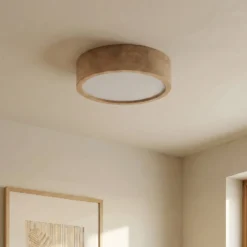 Cleo plafón, Ø 38 cm, 3 luces, madera de roble, E27