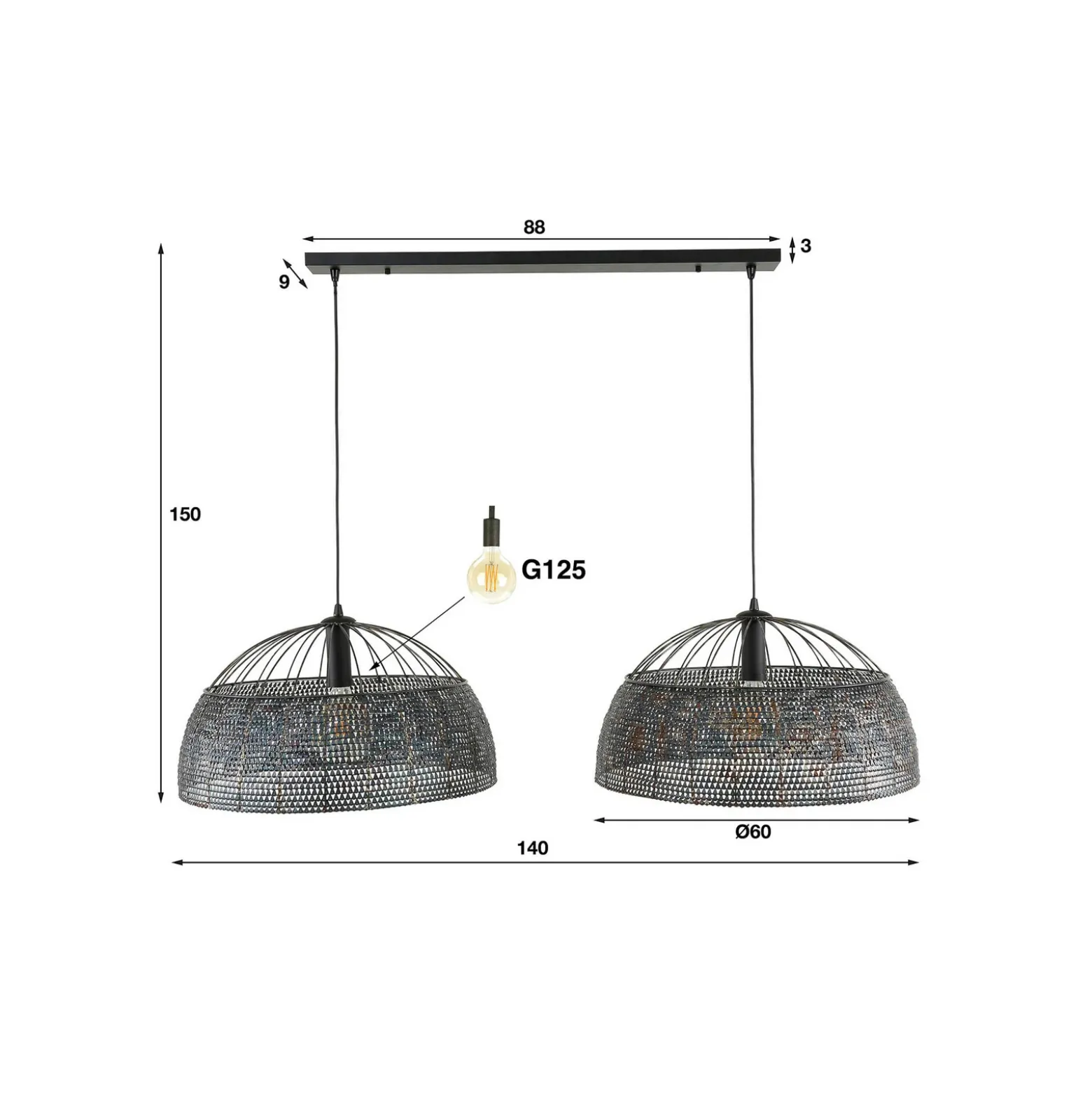 Colgante Setengah 2 luces pantallas forma de seta