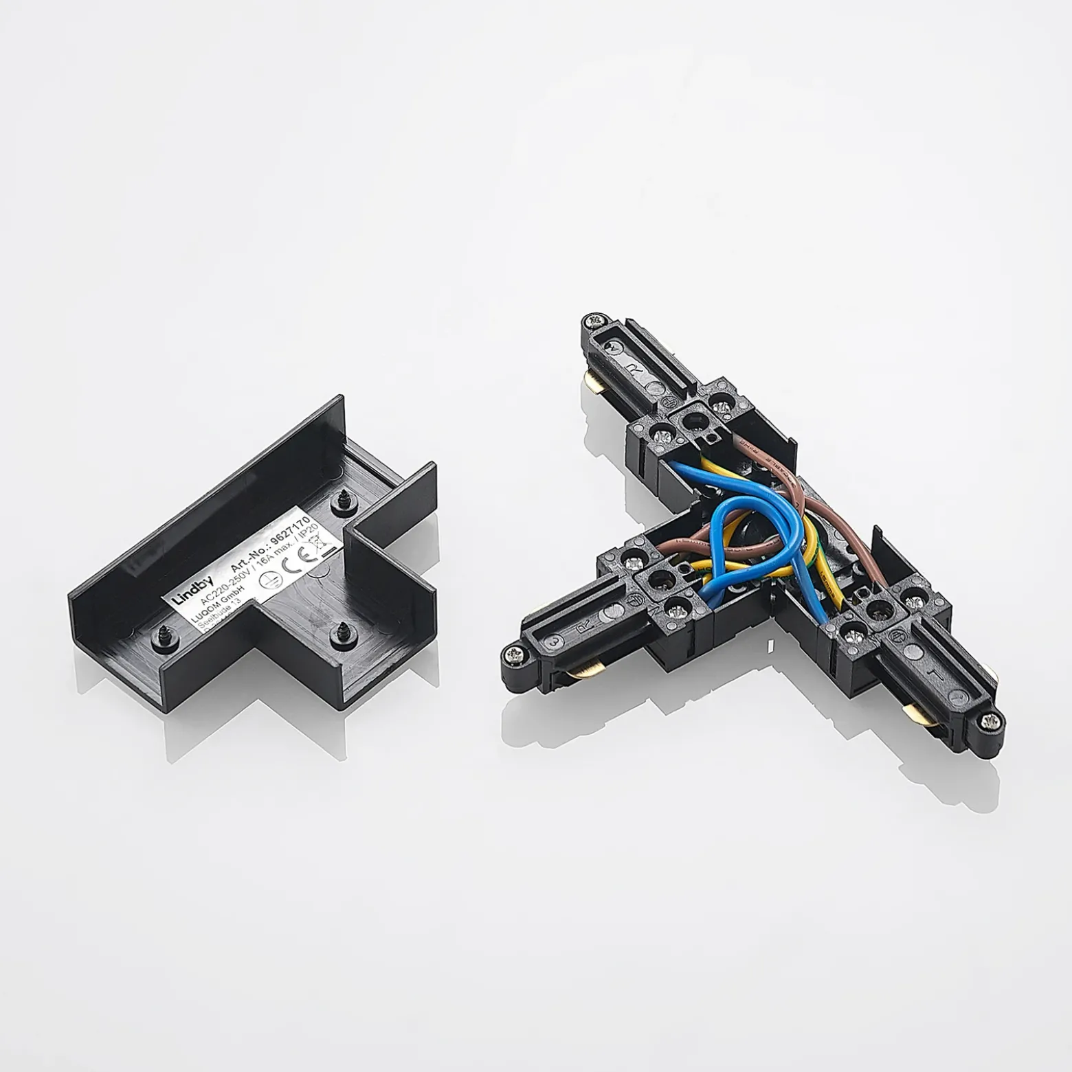 Conector en T Lindby Linaro, negro, sistema de riel monofásico