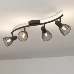 Corvigno downlight de techo, longitud 64 cm, negro, 4 luces, acero