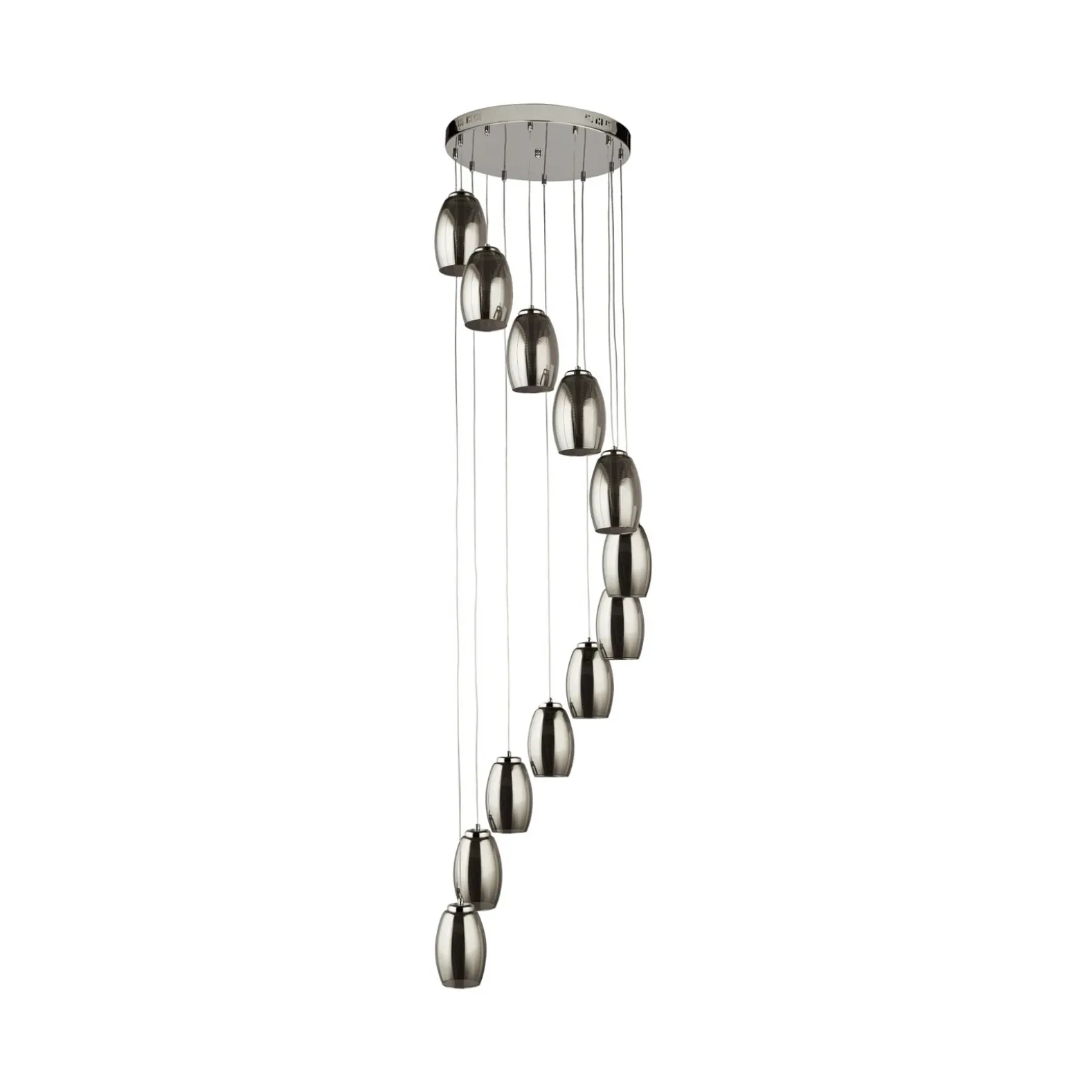 Cyclone Lámpara colgante LED, 12 luces, color humo, cristal