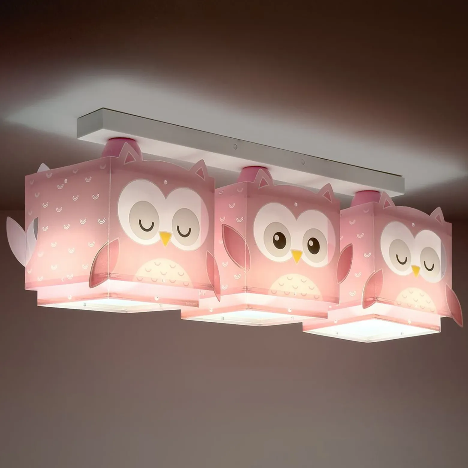 Dalber lámpara colgante Little Owl, rosa, 3 luces