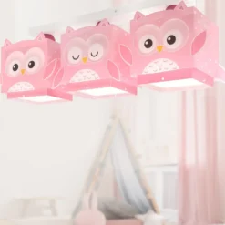 Dalber lámpara colgante Little Owl, rosa, 3 luces