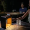 Dama lámpara de mesa LED recargable, marrón oscuro, aluminio, ABS