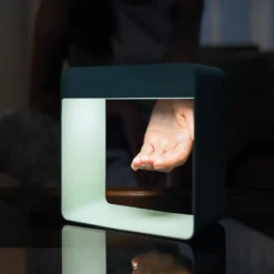 Dama lámpara de mesa LED recargable, azul claro, aluminio, ABS