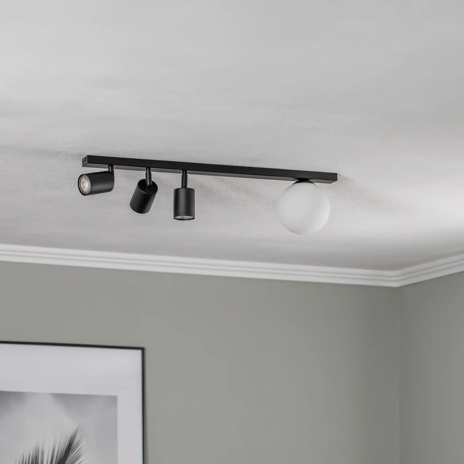 Downlight Baster 4, acero, 4 luces, 3 focos, esfera