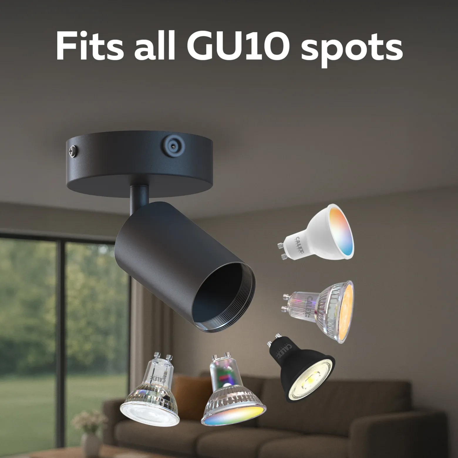 Downlight Calex GU10, negro, Ø 10 cm, 1 luz, metal