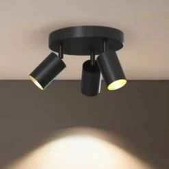 Downlight Calex GU10, negro, Ø 20 cm, 3 luces, metal