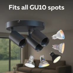 Downlight Calex GU10, negro, Ø 20 cm, 3 luces, metal