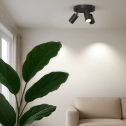 Downlight Calex GU10, negro, Ø 20 cm, 3 luces, metal