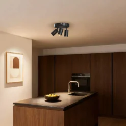 Downlight Calex GU10, negro, Ø 20 cm, 3 luces, metal